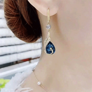 Elegant Luxury Blue Crystal Peacock Earrings Fashion Women  Blue Stone Earrings