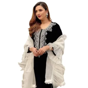 New Indian Stylish Unstitched Tissu Georgette/Jorjet Salwar Kamiz Three Piece (3 Piece) - Dress For Girls