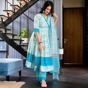 Linen Ready-Made Gown Designed Long Salwar Kameez Orna or Stylish Women/Girls