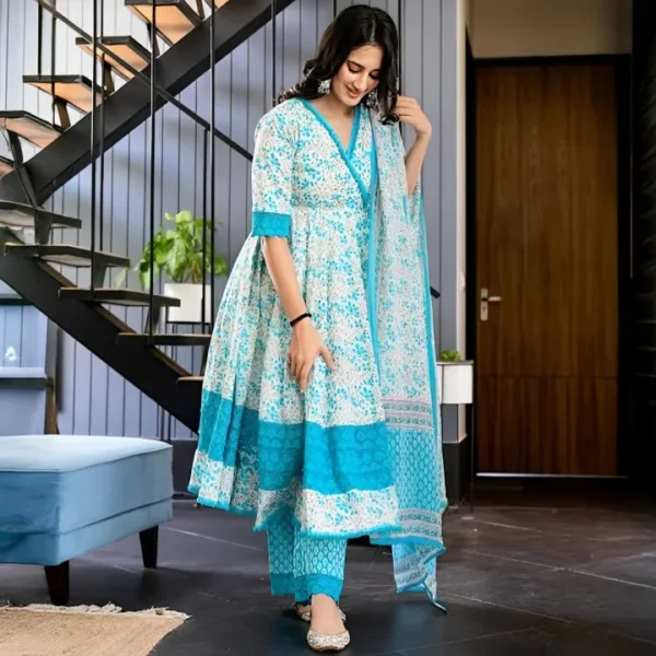 Linen Ready-Made Gown Designed Long Salwar Kameez Orna or Stylish Women/Girls