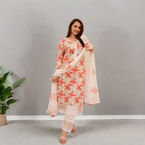 New Collection Ready Made Cotton Three Piece For Women Salwar Butter Orna Sifon
